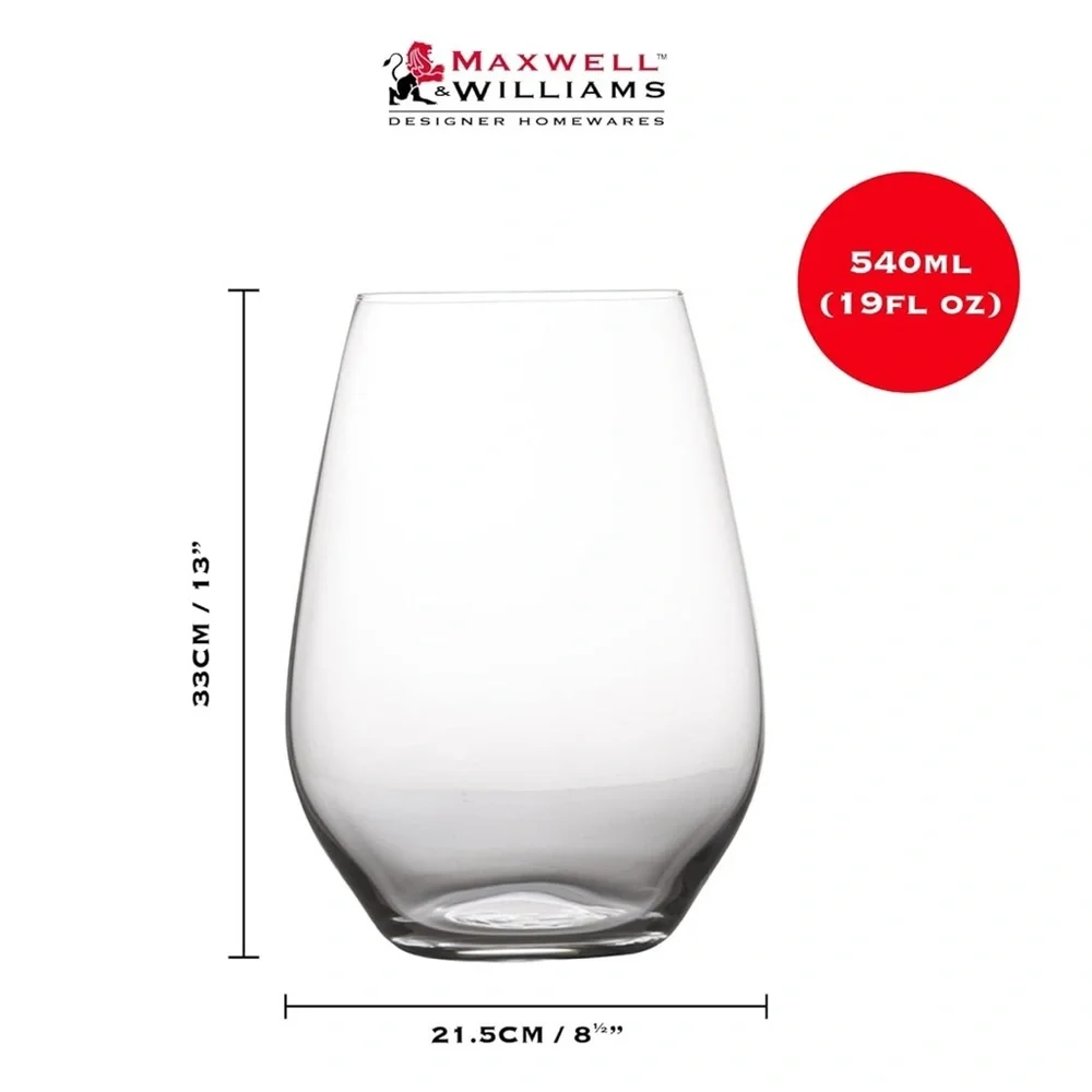 Maxwell & Williams Vino Stemless Clear Wine Glass Set 4‎